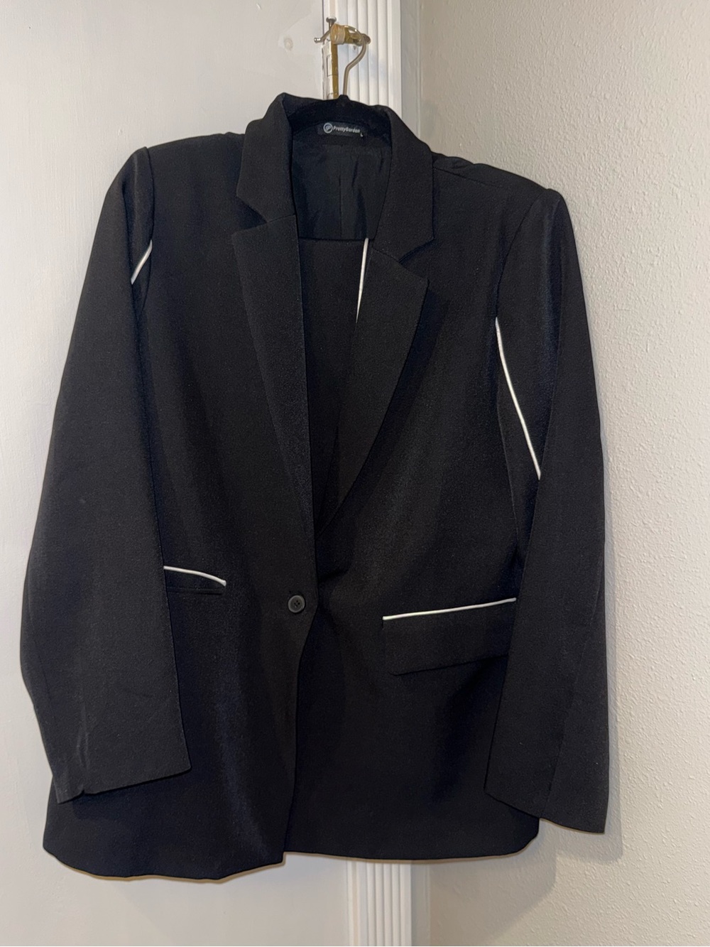 Black Women's Blazer/Pant set with White Piping